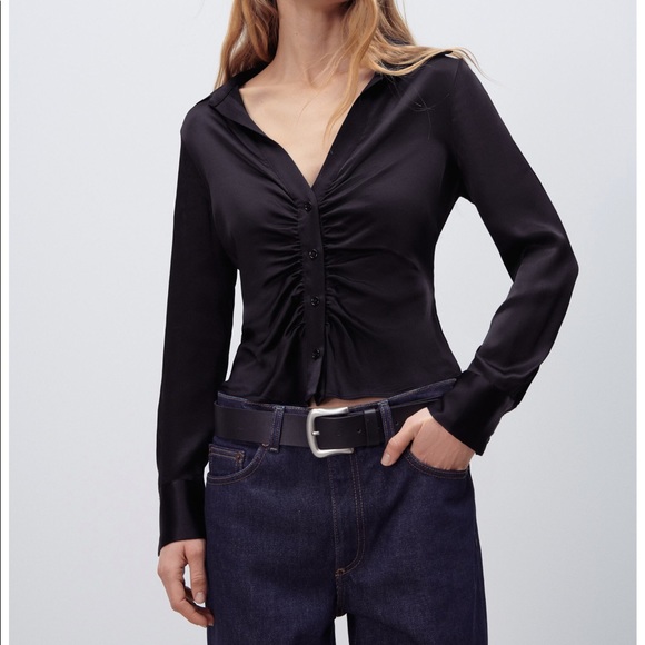 zara satin shirt with gathering